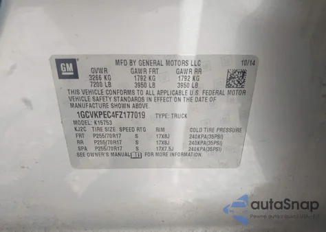 2015 Chevrolet Silverado 1500 Wt из США, поврежденный, VIN 1GCVKPEC4FZ177019